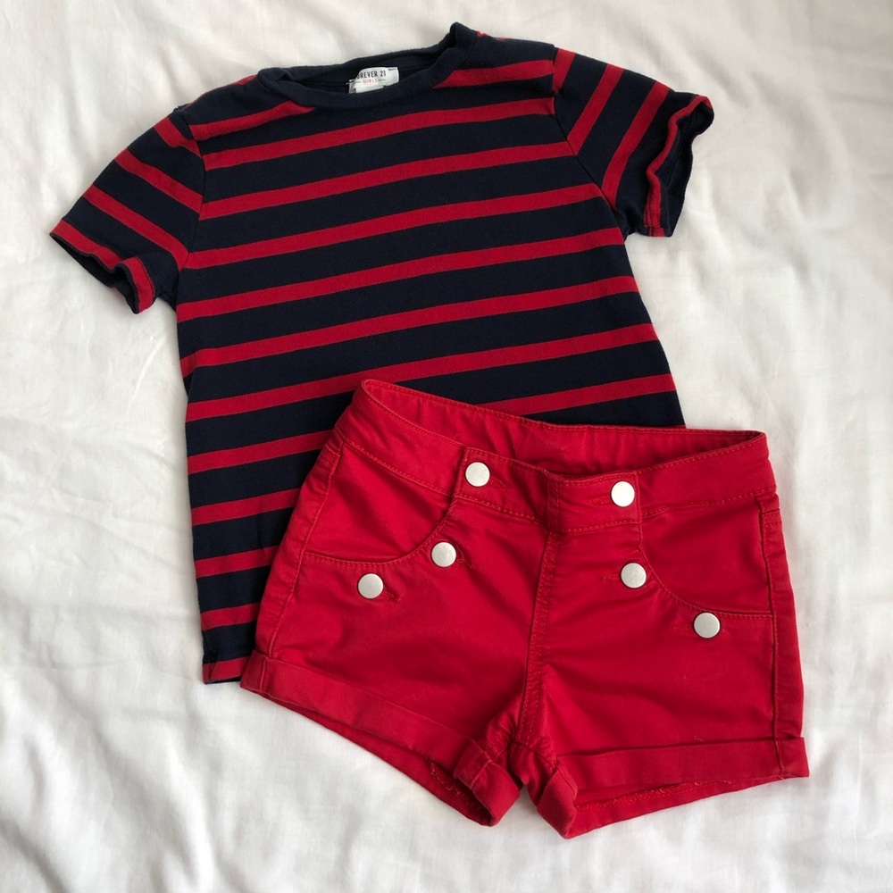 Red Sailor style Arizona denim shorts girls size 8